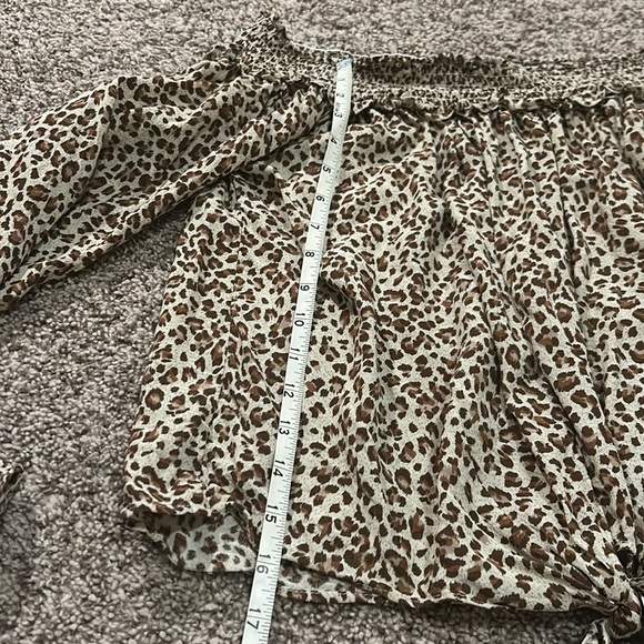 Free People Movement Cheetah Print Smocked Off Shoulder Blouse - Picture 6 of 11